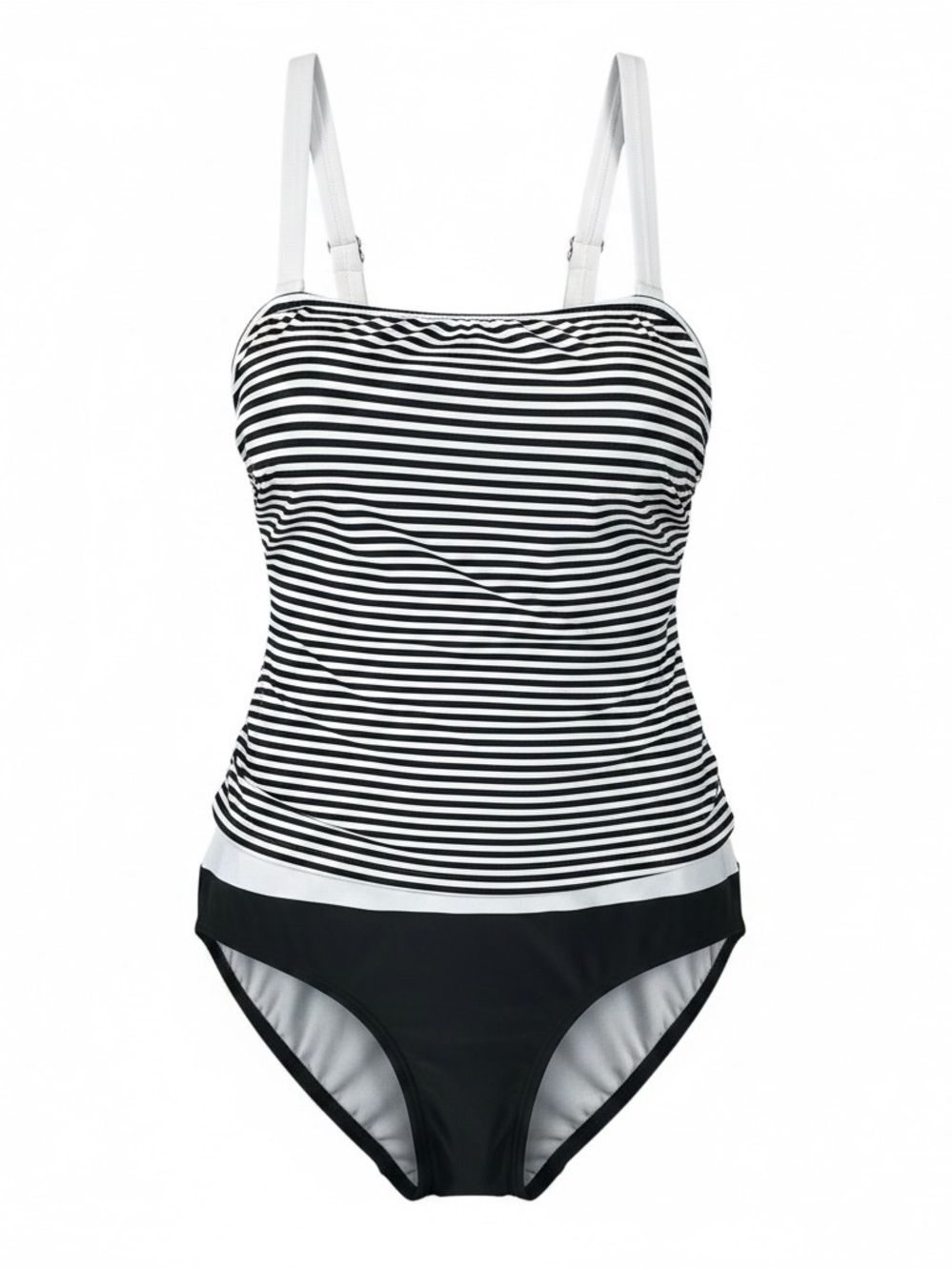 VENUS Black and White Striped Tank One-Piece Swimsuit